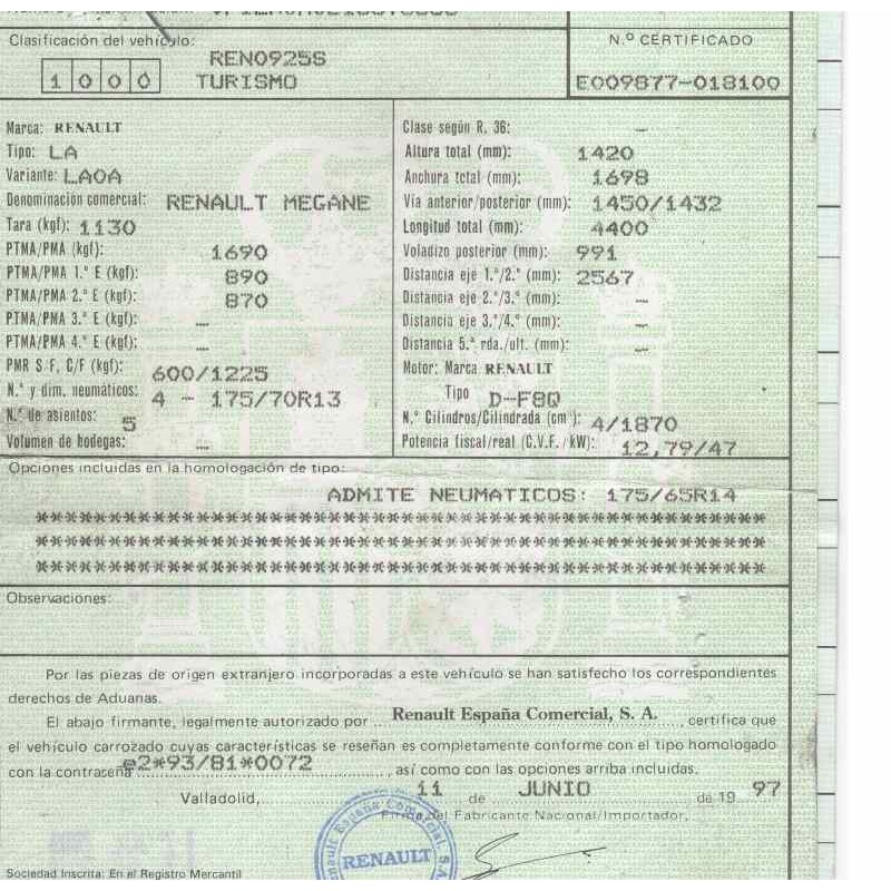 renault megane i classic (la0) del año 1997