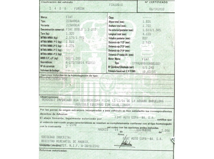 fiat doblo cargo (223) del año 2006