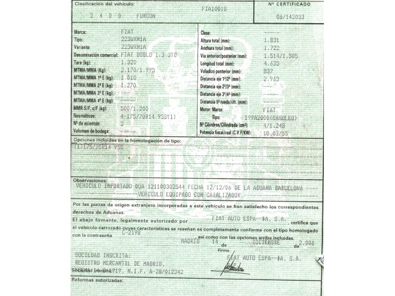 fiat doblo cargo (223) del año 2006
