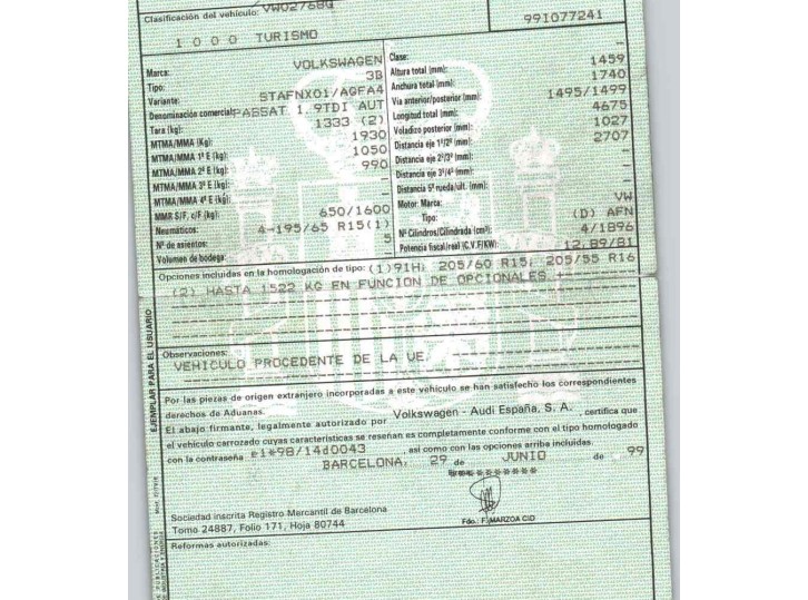 volkswagen passat b5 (3b2) del año 1999