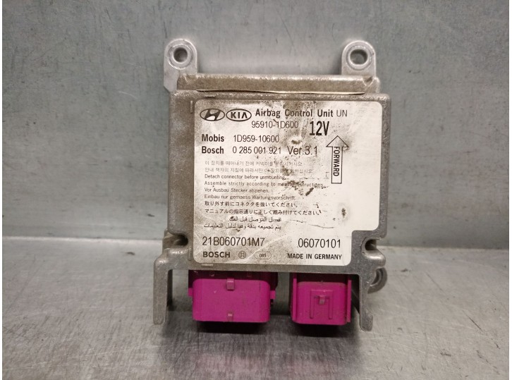 Replacement airbag control unit for Kia Carens III MPV (UN) 2.0 CRDi 140 OEM IAM reference 959101D600 0285001921 BOSCH