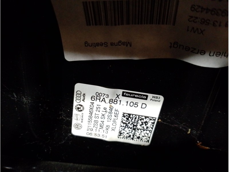 Recambio de asiento delantero izquierdo para skoda rapid spaceback (nh1) 1.6 tdi referencia OEM IAM   