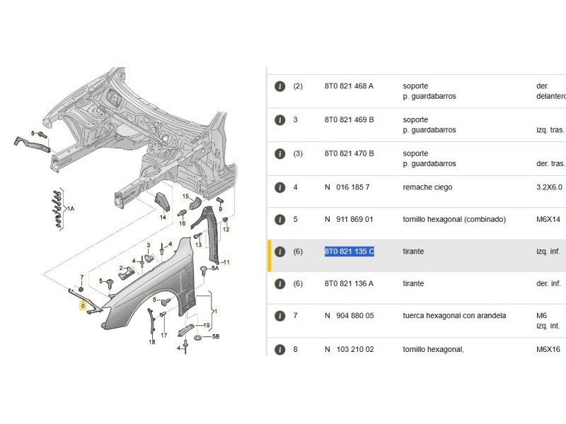 Recambio de refuerzo lateral para audi a5 (8t3) 3.0 tdi quattro referencia OEM IAM 8T0821135 8T0821135C 