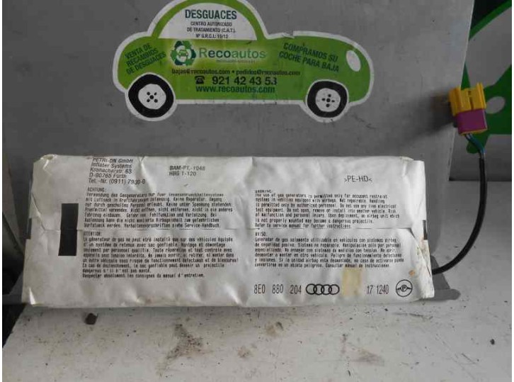 Recambio de airbag delantero derecho para audi a4 berlina (8e) 1.8 20v turbo referencia OEM IAM 8E0880204 8E0880204 