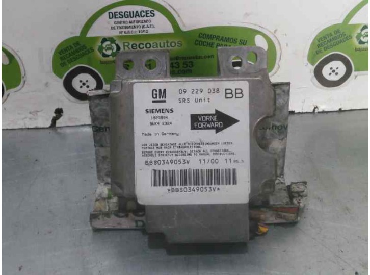Recambio de centralita airbag para opel corsa b 1.7 diesel referencia OEM IAM 09229038 5WK42924 SIEMENS