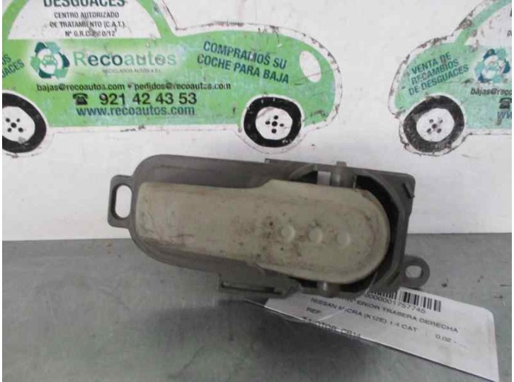 Recambio de maneta interior trasera derecha para nissan micra (k12e) 1.4 cat referencia OEM IAM 80670AX 