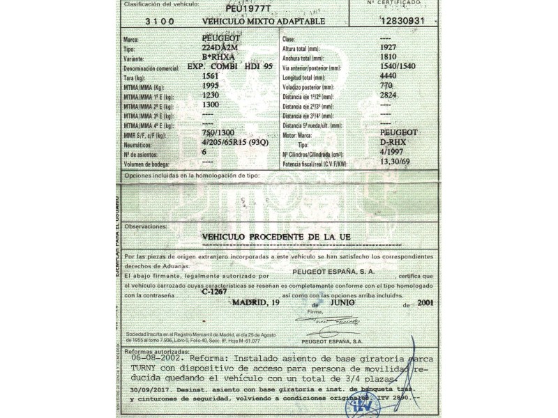 peugeot expert kombi del año 2001