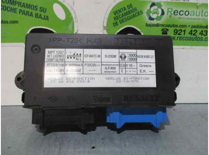 Recambio de centralita cierre para renault laguna (b56) 2.2 turbodiesel referencia OEM IAM 7700416293B  VALEO