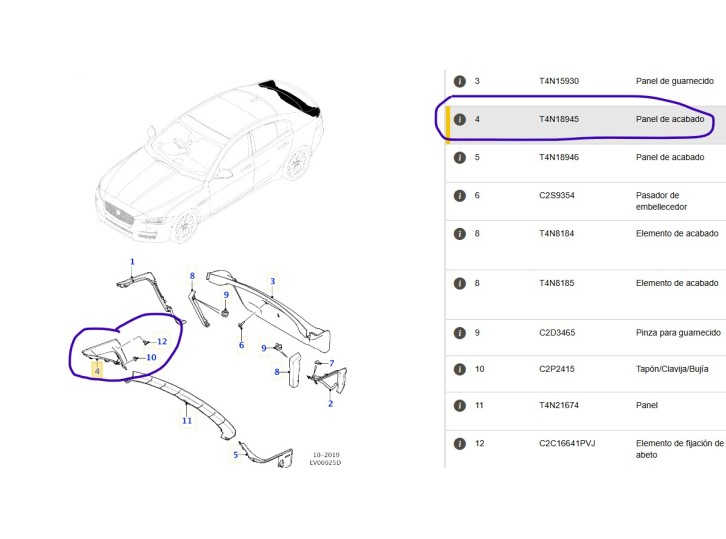 Recambio de moldura para jaguar xe (x760) 2.0 d referencia OEM IAM GX7344248AE T4N18945 