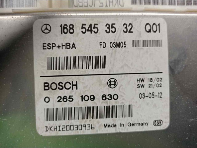 Recambio de centralita abs para mercedes-benz clase a (w168) 140 (168.031) referencia OEM IAM 1685453532 0265109630 BOSCH