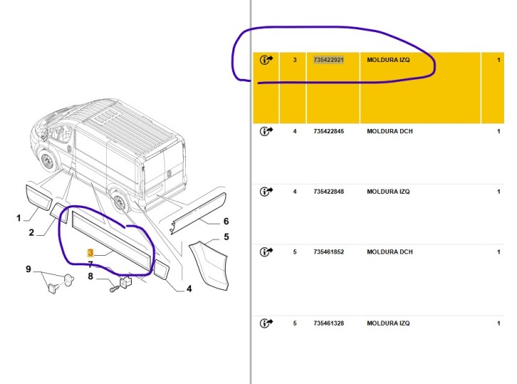 Recambio de molduras delanteras para fiat ducato furgoneta (250_) 160 multijet 3,0 d referencia OEM IAM 735422921 735422921 