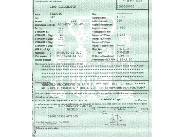 piaggio (vespa) liberty del año 2009