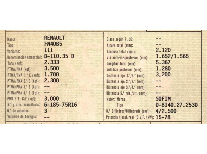 renault b 110 - 35 / 50 / 60 from year 1991