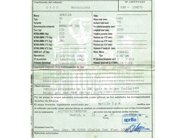 aprilia atlantic 500 del año 2007