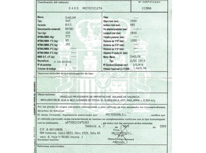 daelim besbi 125 del año 2009