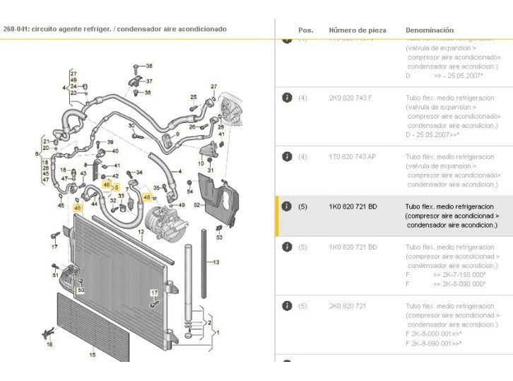 Recambio de tubos aire acondicionado para volkswagen caddy ka/kb (2k) 1.9 tdi referencia OEM IAM 1K0820721BD 1K0820721BD 