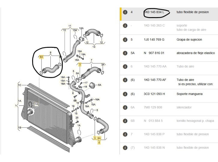 Recambio de tubo para skoda octavia berlina (1z3) 2.0 tdi referencia OEM IAM 1K0145834L 1K0145834L 