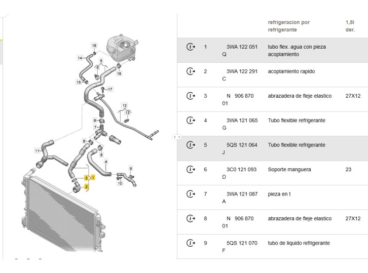 Recambio de tubo para volkswagen golf viii (cd1, da1) 1.5 etsi referencia OEM IAM 3WA122051Q 3WA122051Q 
