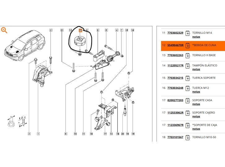 Recambio de soporte motor para dacia duster ii 1.5 blue dci diesel fap cat referencia OEM IAM 554904670R 