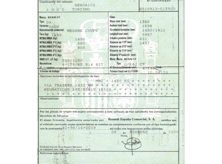 renault megane i coach (da0/1_) del año 2000
