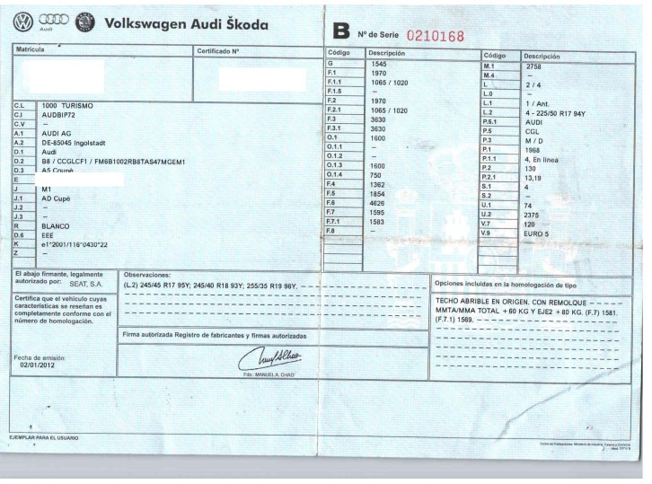 audi a5 (8t3) from year 2012