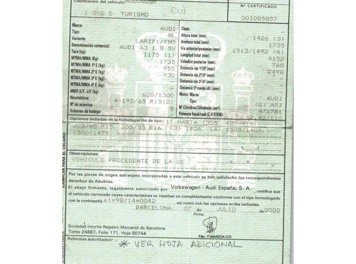 audi a3 (8l1) del año 2001