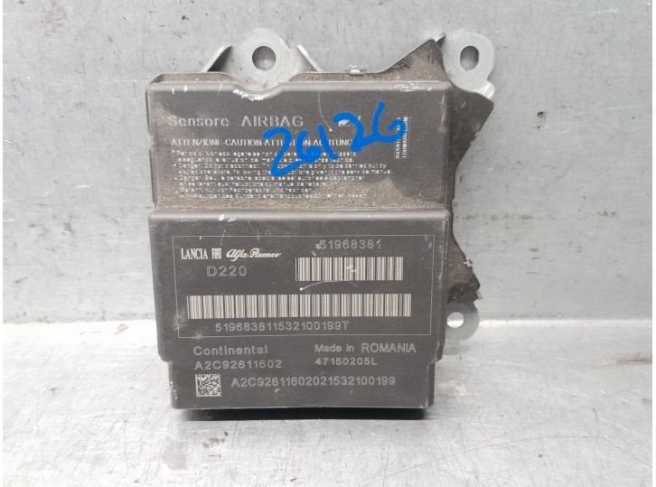 Replacement airbag control unit for Fiat 500L (351_, 352_) 1.6 D Multijet (199LYE1B) OEM IAM reference 51968381 A2C92611602