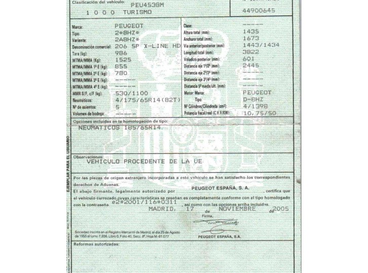 peugeot 206 hatchback (2a/c) del año 2005