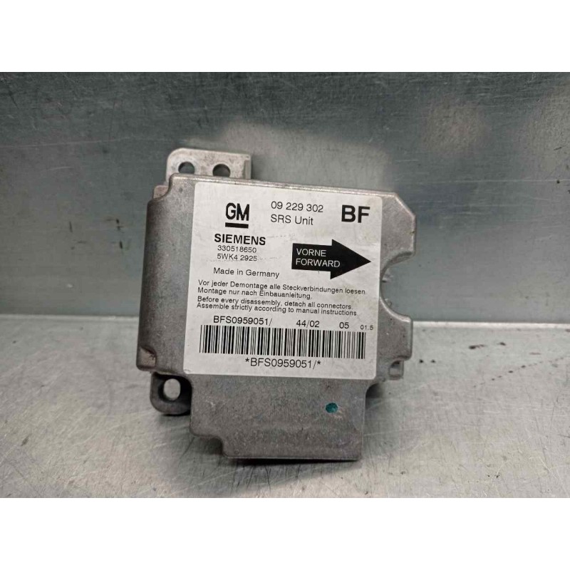 Recambio de centralita airbag para opel astra g berlina 2.0 dti referencia OEM IAM 09229302 5WK42925 SIEMENS