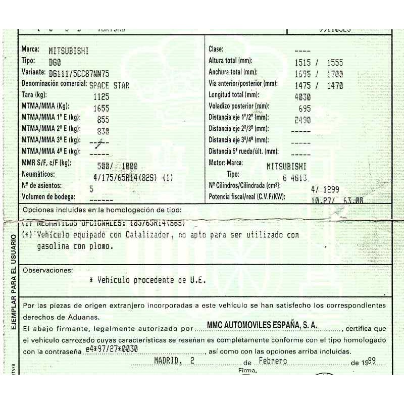 mitsubishi space star (dg0) del año 1999